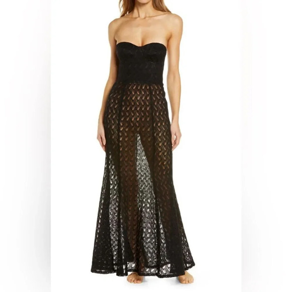 SUZY BLACK Della Paisley Knit Bustier Nightgown black maxi intimates lingerie 6 - Picture 1 of 9